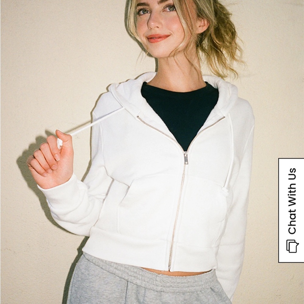Brandy Melville white cropped zip hoodie